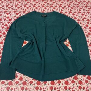 Banana Republic Merino Wool V-Neck Sweater Teal Green Womens L High Low Hem c3